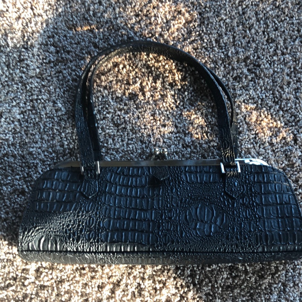 White House Black Market Black Croc-Embossed Shoulder Wristlet